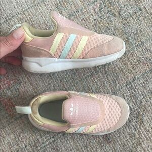 Adidas Kids Pink and Yellow Slip-On Shoes